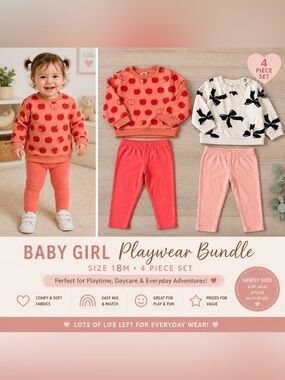 Baby Girl Playwear Bundle 18M | 4 Piece Outfit Set Everyday Clothes